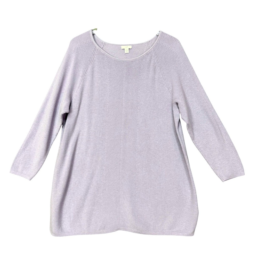 J.Jill Tunic Sweater Womens 2X Purple Casual Ribbed Knit 3/4 Sleeve Pullover